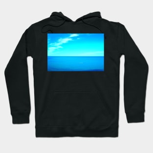 Scenery from Numana Alta with the Adriatic Sea crossed by a motorboat leaving a trail Hoodie